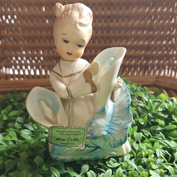 Vintage Napco Japan Miss Calla "Pearl Flower Of The Month Girl" August Figurine - Picture 1 of 16